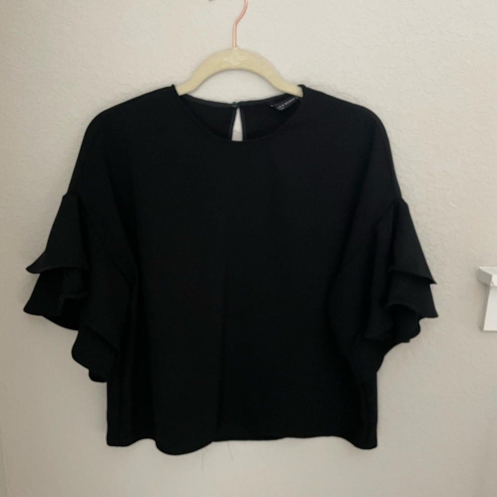 Zara ruffle balloon sleeve blouse